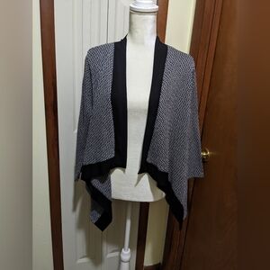 Evan-Picone Black and White Geometric Open Front Waterfall Cardigan Size XL